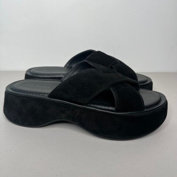 Free People Black Suede Leather Asbury Flatform Slides Size 9 - Picture 6 of 9